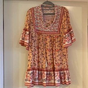 Summer floral printed half sleeve v neck tunic dress